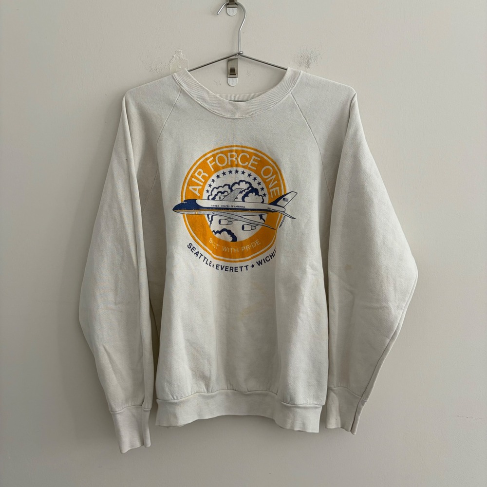 Vintage Fruit of the Loom Air Force One Sweatshirt White Large